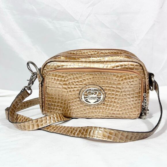 Kathy Van Zeeland Purse Bag Pocketbook Golden Honey Croc Embossed Organizer - Picture 7 of 16